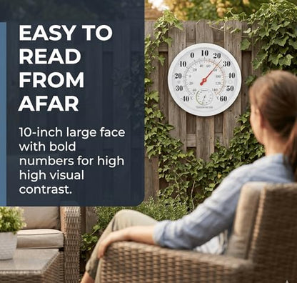 10 Inch Indoor Outdoor Thermometer Hygrometer, Wall Mount