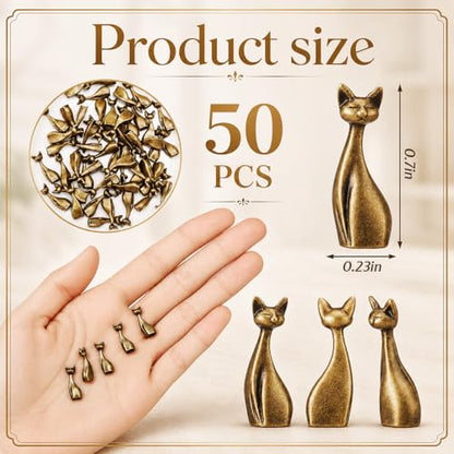 Civaner 50 Pcs Mini Brass Medieval Cat, Small Long-Necked Cat, Mini Animal - style: Cat