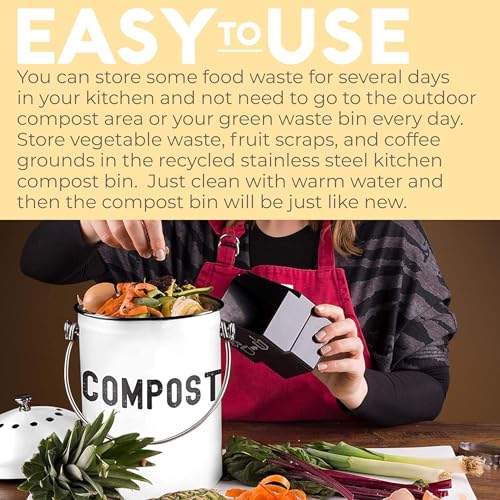 Epica Kitchen Compost Bin for Kitchen Countertops, 1.3 Galllon - White - color: White