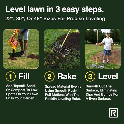 Rocklin™ 22" Lawn Leveling Rake, Stainless Steel, 78" Handle - size: 22 Inches