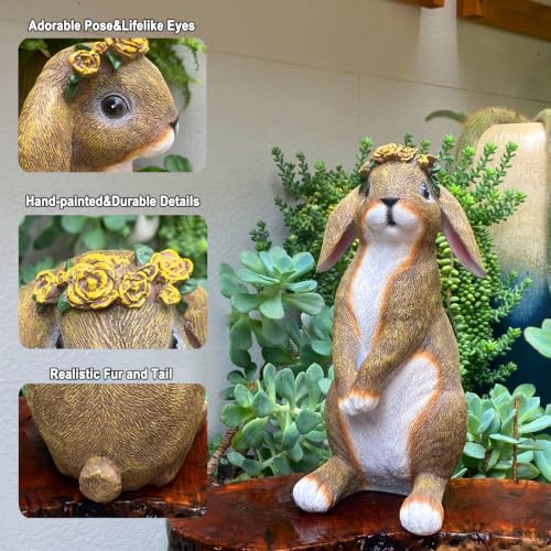 Lonyin Rabbit Garden Statue, Bunny Animal Figurines Indoor Outdoor Statues - color: Large Flower Rabbit