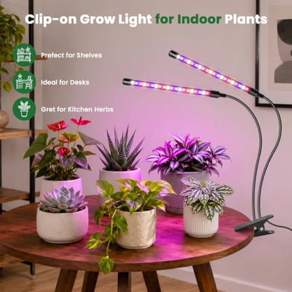 Wolezek Clip on Grow Lights for Indoor Plants, Red Blue Full Spectrum - color: Red/Blue-2-Head