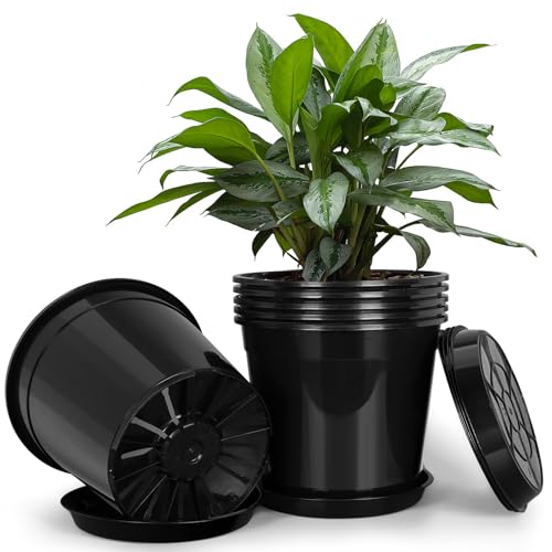 FUIJOL 3 Gallon Plastic Pots with Drip Trays, Sturdy Gallon Plant Pots with Drainage Holes, Large Gallon Pots for Flowers, Ideal for Indoor and Outdoor Use (3Gallon-6PACK) - size: 3Gallon-6PACK
