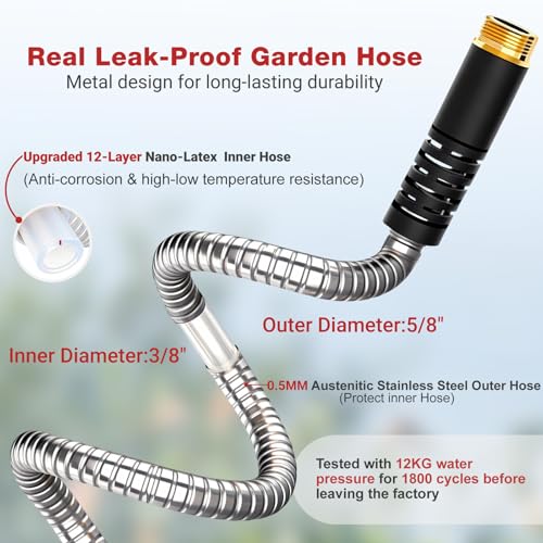 Lefree 75ft Metal Garden Hose - 304 Stainless Steel Water Hose - color: Silver, size: 75FT
