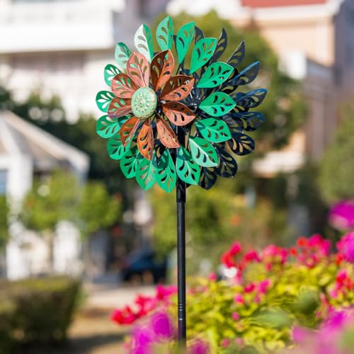 Viveta Wind Spinner Outdoor, Kinetic Metal Wind Sculptures & Spinners - color: Green Copper