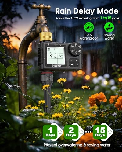 Water Timer for Garden Hose with Brass Inlet & Outlet, 1 Outlet Sprinkler Timer with Auto/Manual/Rain Delay Mode, Large LCD Display, Easy Programming Hose Timers for Lawn Garden Yard Vacation Watering - color: Gray