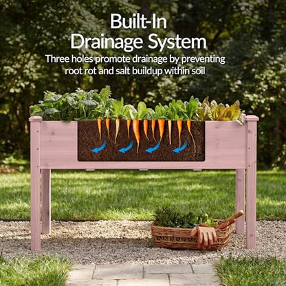 Best Choice Products 48x24x30in Raised Garden Bed, Elevated Wood Planter Box Stand for Backyard, Patio, Balcony w/Bed Liner, 200lb Capacity - Pink - color: Pink, size: 48x24x30in