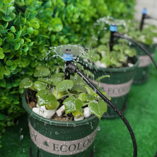 RedChili 25 Pieces Drip Emitters for 1/4" Drip Irrigation Tubing, Adjustable 360 Degree Vortex Drip Emitters with Stake 360° Full Circle Umbrella Shape Pattern Garden Irrigation Micro Drippers - size: Vortex Emitter