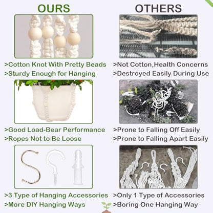 4 Pack Macrame Plant Hangers Indoor Set Large Crochet Hanging Holder, White - color: White