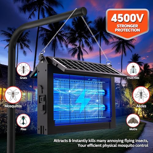 Solar Bug Zapper Dual Solar Panels, 4500V Mosquito Zapper Fly Traps Outdoor - color: Black