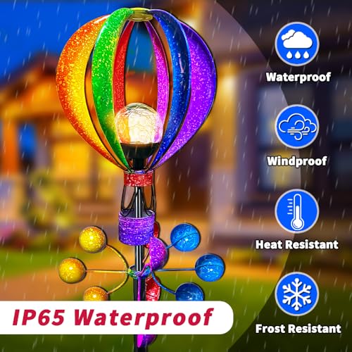 72 in Large Wind Spinners Outdoor, Solar Hot Air Balloon Wind Sculpture - color: 72 In-hot Air Balloon
