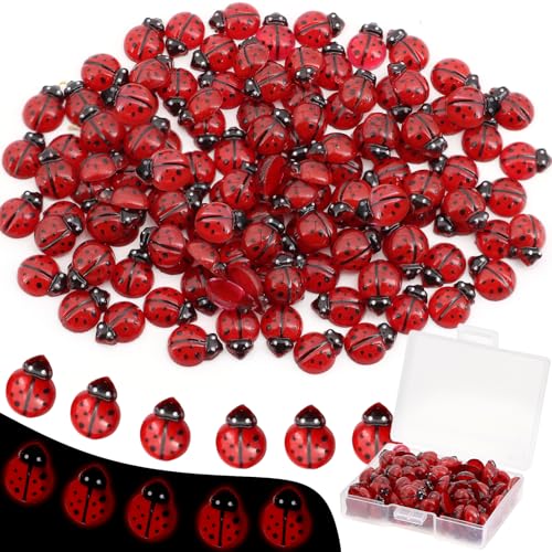 120PCS Mini Luminous Ladybug, Tiny Resin Ladybug Miniature Figurines, Glow in Dark Animals for Fairy Garden Dollhouse Micro Landscape Decor - color: 120pcs Mini Ladybugs