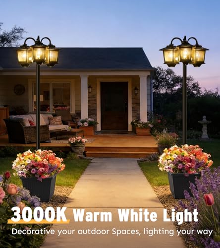 3-Head Solar Lamp Post with Planter, 74" Solar Lamp Post Light - size: Clear Frame
