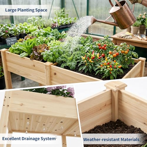 Wood Raised Garden Bed with Legs, 72x26x30in Elevated Wooden Planter Box