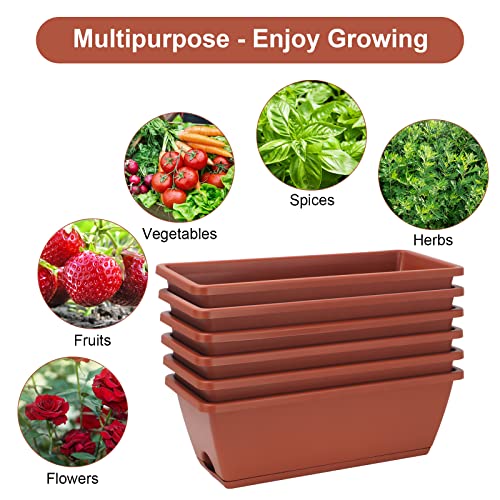 HOXHA 6 Pcs Window Box Planter, 17" Rectangular Planter Box, Brick Red - size: 6 Pack / 17inch