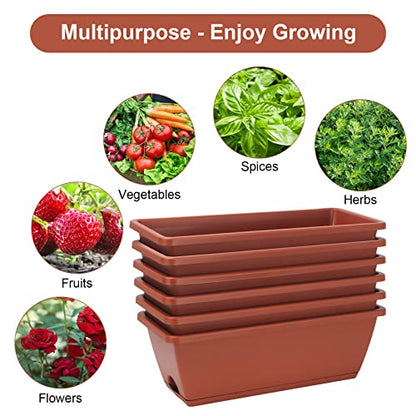 HOXHA 6 Pcs Window Box Planter, 17" Rectangular Planter Box, Brick Red - size: 6 Pack / 17inch
