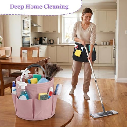 Cleaning Apron, Cleaning Caddy & Household Cleaning Storage Organizer Set - color: Pink+black