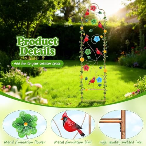 2 Pack Metal Garden Trellis Arched Fence Trellises for Climbing Plants Outdoor, Roses, Vines, Flowers, and Vegetables Support, 60'' H x 12'' W Redbird - color: Redbird