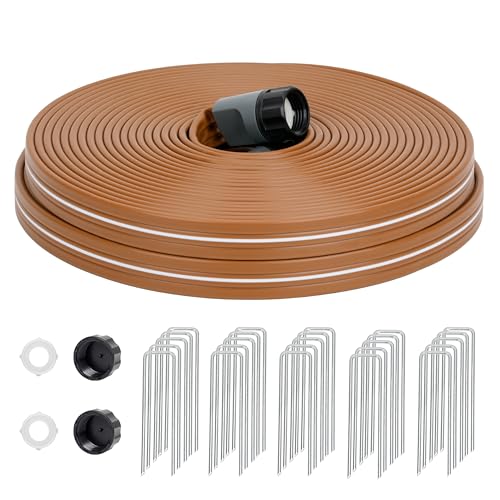 Sprinkler Hose with Holes 75 FT, Flat Sprinkler Soaker Hoses for Watering - color: Brown, size: 75FT