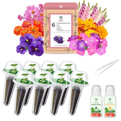 Flower Seed Pod Kit Mix of 6 Different Included Pansy, Cosmos, Zinnia, Marigold, Snapdragon, Cascading Petunia Flower Seed Starter Pod Kit for Hydroponics Growing System with Plant Food, 8-Pod - color: Flower