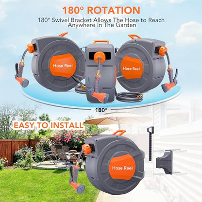 Retractable Garden Hose Reel, 72ft Slow Rewind Wall Mount - size: 72FT