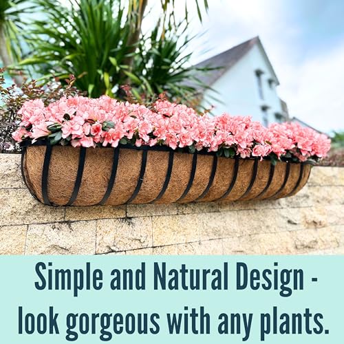 LaLaGreen Deck Railing Planters (48 Inch, 2 Pack) Extra Large Rectangular Railings Flower Box with Coco Liner, Black Metal Bracket Balcony Hanging Planter for Outdoor Plants Over Rail Fence Porch - size: 48" (122cm) x 2 pack