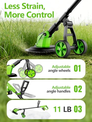 12-Inch Battery Powered String Trimmer with Wheels, 800W Brushless 4-in-1