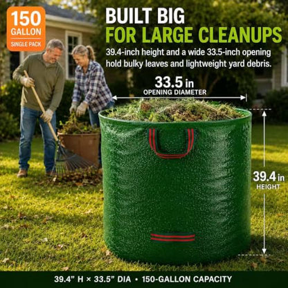 150 Gallon Oversized Reusable Yard Waste Bags, Leaf Bags for Lawn Cleanup