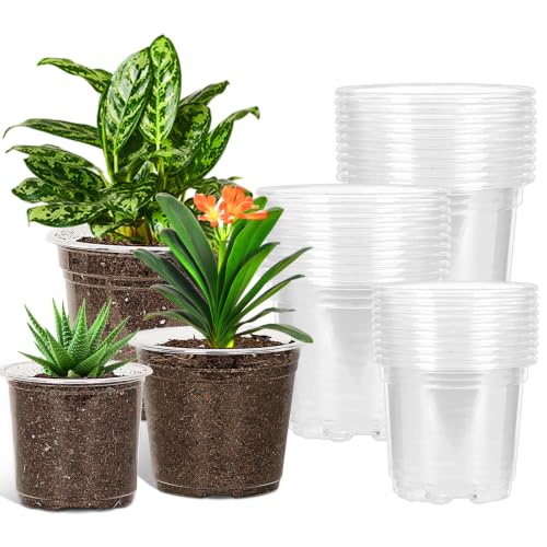 JERIA 30 Pack 5/6/7 Inch Clear Nursery Pots with Drainage Holes, Clear Plant Pot for Planting, Transparent Plastic Plant Pots,Durable Seed Starting Pot for Succulents - size: 5/6/7Inch-30Pack