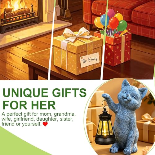Cat Garden Statue Decorations Outdoor,Solar Resin Figurine with Hanging Lantern Outdoor Decor(cat2) - style: cat2