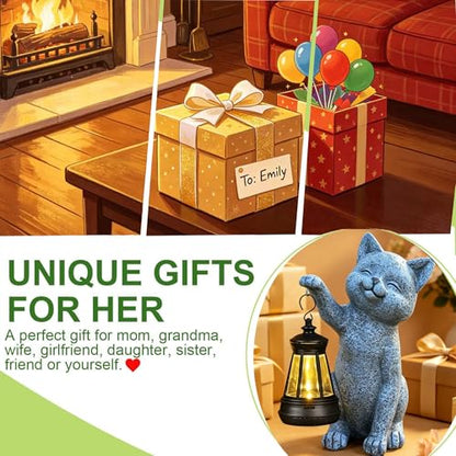 Cat Garden Statue Decorations Outdoor,Solar Resin Figurine with Hanging Lantern Outdoor Decor(cat2) - style: cat2