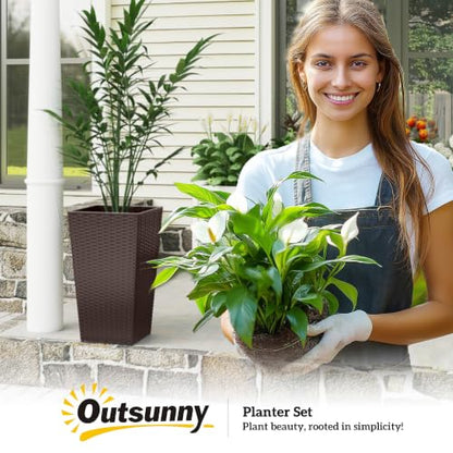 Outsunny 24 in Taper Tall Planters for Outdoor Plants Set of 3, Brown - color: Brown