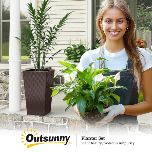 Outsunny 24 in Taper Tall Planters for Outdoor Plants Set of 3, Brown - color: Brown