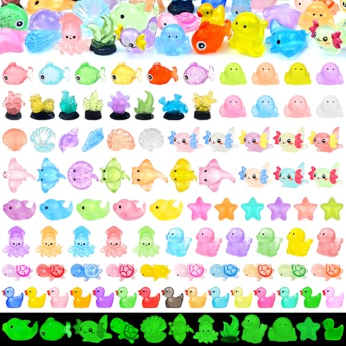 120 Pcs Luminous Mini Ocean Resin Animals Tiny Sea Figures Glow in the Dark
