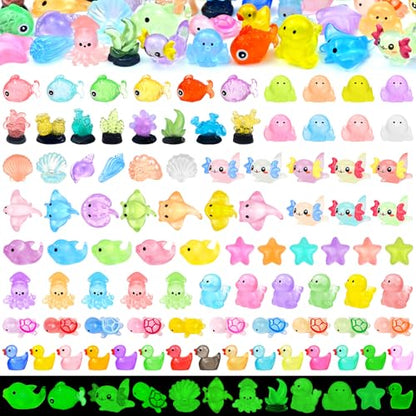 120 Pcs Luminous Mini Ocean Resin Animals Tiny Sea Figures Glow in the Dark
