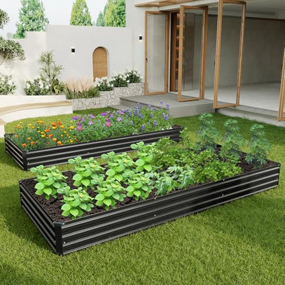 2PCS 12x4x1ft Galvanized Raised Garden Bed Kit,Gardening Planter Box - color: Black, size: 12x4x1FT(2PCS)