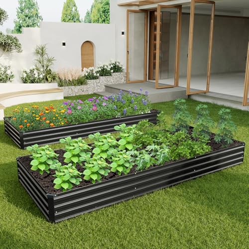 2PCS 12x4x1ft Galvanized Raised Garden Bed Kit,Gardening Planter Box - color: Black, size: 12x4x1FT(2PCS)