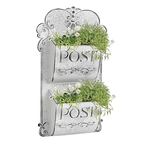 All Chic Outdoor Wall Planters Metal Wall Planter Wall Mounted Planters 2-Tiers White Wall Vase Flower Pot Indoor Outdoor Wall Hanging Planter Shabby Rustic Farmhouse Decor… - color: White