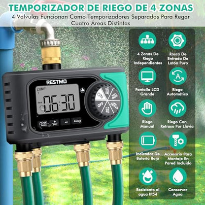 RESTMO 4-Zone Sprinkler Timer, Programmable Water Timer for Garden Hose