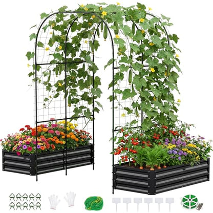 DoCred 4x2x1Ft Raised Garden Bed with 87"H Arch Trellis for Climbing Plants - color: Black