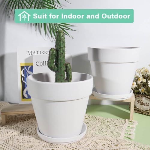 vensovo White Terracotta & Clay Pots with Saucer - 6 Pack 5 Inch Terra Cotta Pot Ceramic Pottery Planter Cactus Flowerpots Drainage Hole, Great for Plants, Crafts and Wedding Favor - color: White