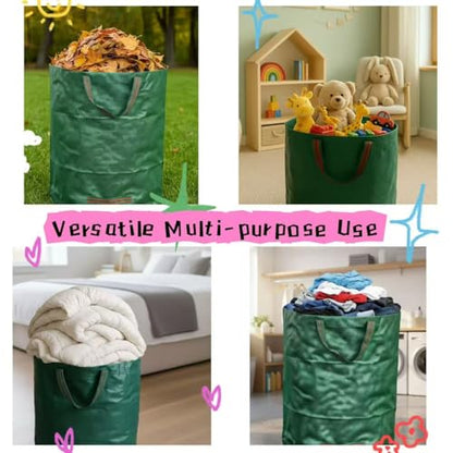 JKKGS Yard Waste Bags (3-Pack, 72 Gallons, H30 x D26 inches), Reusable, Heavy Duty Collapsible Standable Garden Lawn Leaf Bags and Trash Bags for Debris, Grass, Recycling, Camping, Parties, Laundry