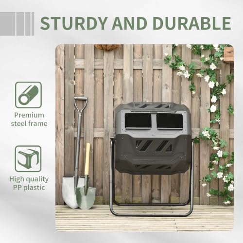 Outsunny Tumbling Compost Bin 360° Dual Chamber 43 Gallon, Green - color: Green