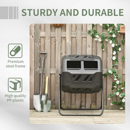 Outsunny Tumbling Compost Bin 360° Dual Chamber 43 Gallon, Green - color: Green