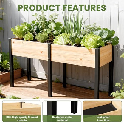 SUNYRISY Dual Wooden Raised Garden Bed Outdoor with Metal Legs