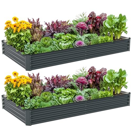 2PCS 8x4x1FT Galvanized Raised Garden Bed, Galvanized Planter Raised Garden Boxes Outdoor, Large Metal Raised Garden Beds for Vegetables-Grey - color: Gray, size: 8x4x1(2PCS)