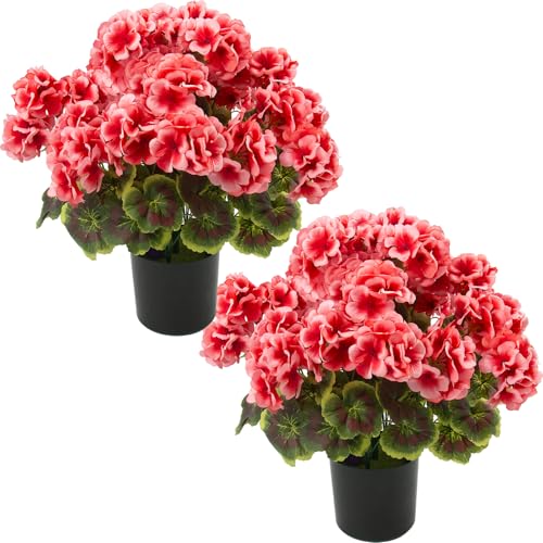 lovemoon 2 Pcs Geranium Potted Artificial Flowers, Peach, 19" - color: Peach
