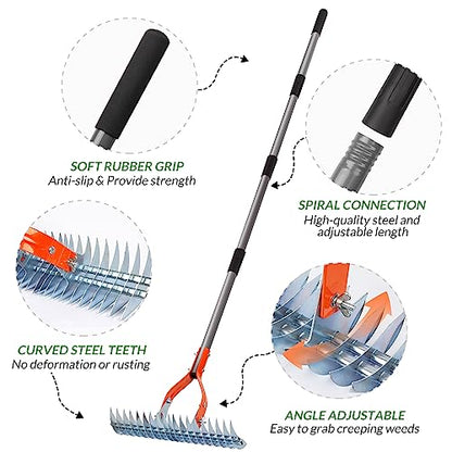 Walensee 15-Inch Thatch Rake for Lawn, 19-Tine Dethatcher, 70-Inch Handle