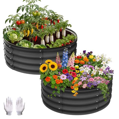 Garvee Round Raised Garden Bed, Galvanized Garden Beds, Metal Planter - color: Dark Grey, size: 2x2x1 FT(2 PCS)