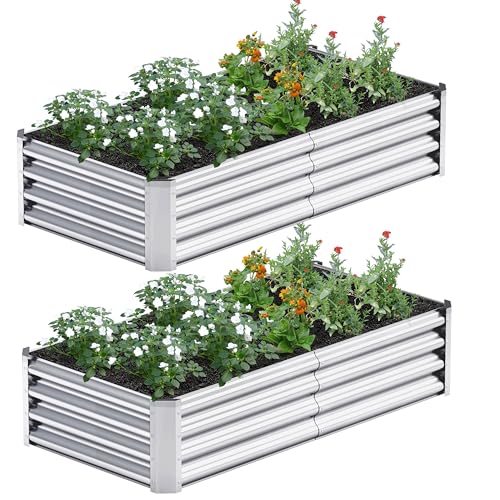 2PCS 4x2x1FT Galvanized Raised Garden Bed, Galvanized Planter Raised Garden Boxes Outdoor, Large Metal Raised Garden Beds for Vegetables-Silver - color: Silver, size: 4x2x1(2PCS)
